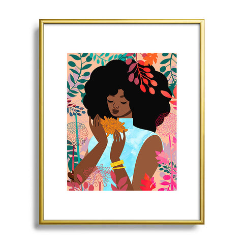 The Pairabirds Chrysanthemums in November Metal Framed Art Print