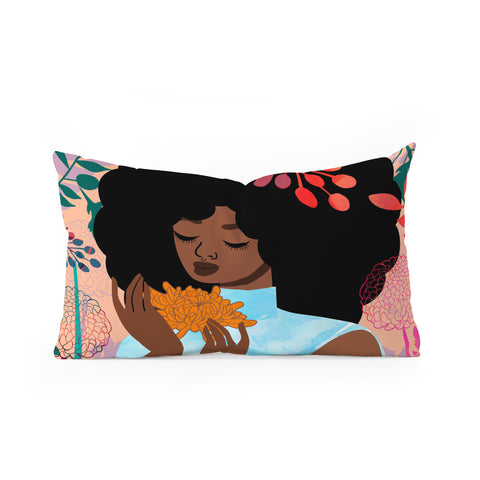 The Pairabirds Chrysanthemums in November Oblong Throw Pillow