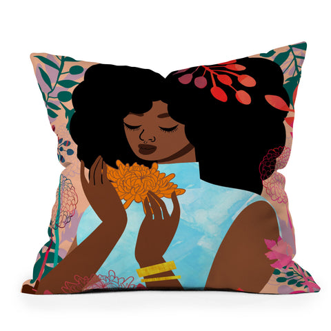 The Pairabirds Chrysanthemums in November Throw Pillow