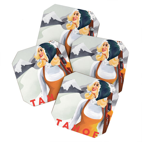 The Whiskey Ginger Apres Tahoe Cute Retro Pinup Girl Coaster Set