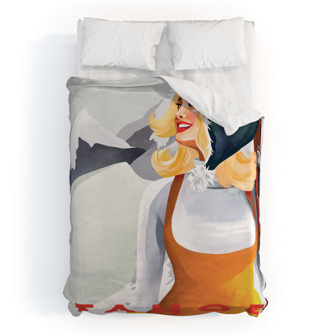 The Whiskey Ginger Apres Tahoe Cute Retro Pinup Girl Duvet Cover