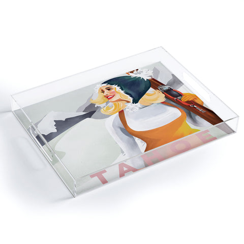The Whiskey Ginger Apres Tahoe Cute Retro Pinup Girl Acrylic Tray