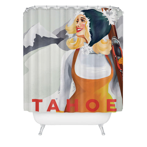 The Whiskey Ginger Apres Tahoe Cute Retro Pinup Girl Shower Curtain