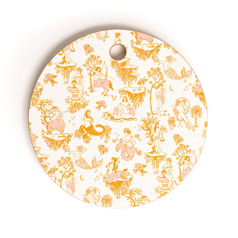 The Whiskey Ginger Astrology Inspired Zodiac Gold Toile Cutting Board Round