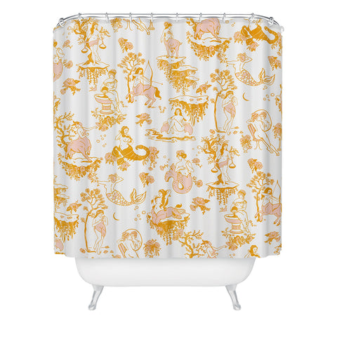 The Whiskey Ginger Astrology Inspired Zodiac Gold Toile Shower Curtain