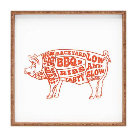 The Whiskey Ginger Cute Backyard BBQ Pig Square Tray