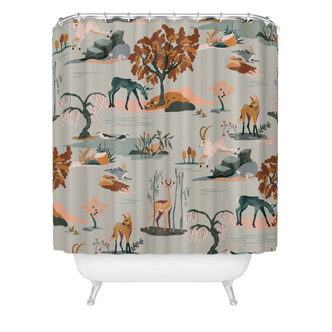The Whiskey Ginger Cute Playful Animal Pattern I Shower Curtain