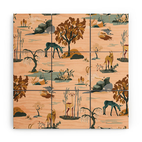 The Whiskey Ginger Cute Playful Animal Pattern Wood Wall Mural