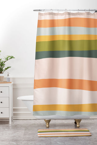 The Whiskey Ginger Dreamy Stripes Colorful Fun Shower Curtain And Mat