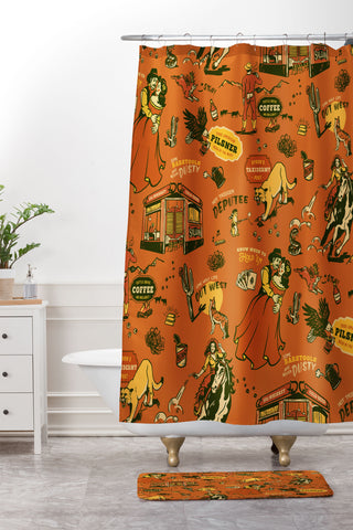 The Whiskey Ginger Old West Inspired Vintage Pattern Shower Curtain And Mat