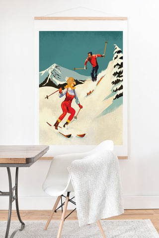 The Whiskey Ginger Retro Skiing Couple Art Print And Hanger