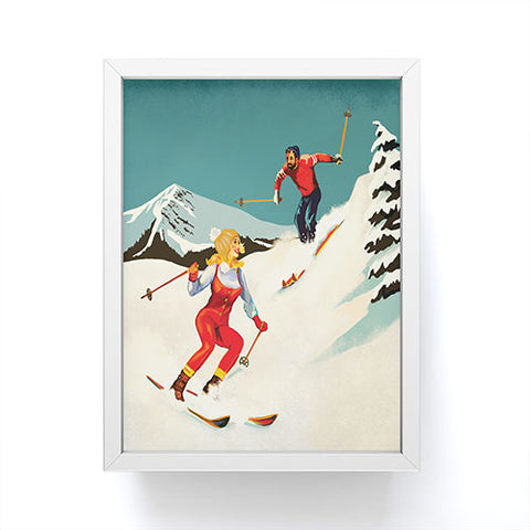 The Whiskey Ginger Retro Skiing Couple Framed Mini Art Print