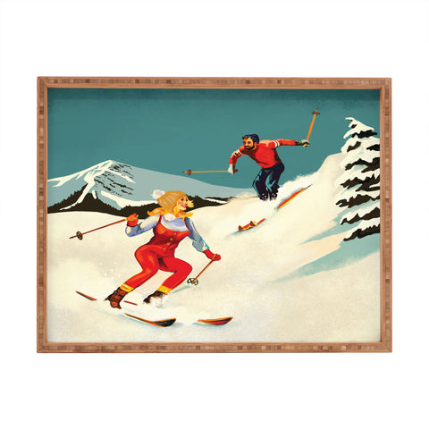 The Whiskey Ginger Retro Skiing Couple Rectangular Tray