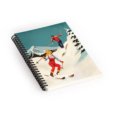 The Whiskey Ginger Retro Skiing Couple Spiral Notebook