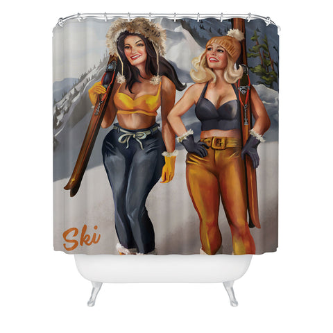 The Whiskey Ginger Ski Tahoe Cute Pinup Girls Shower Curtain