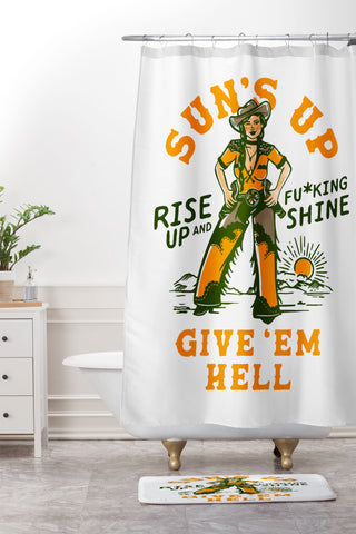 The Whiskey Ginger Suns Up Give Em Hell Rise Up Shower Curtain And Mat