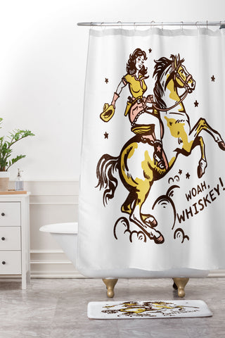 The Whiskey Ginger Woah Whiskey Western Pin Up Shower Curtain And Mat
