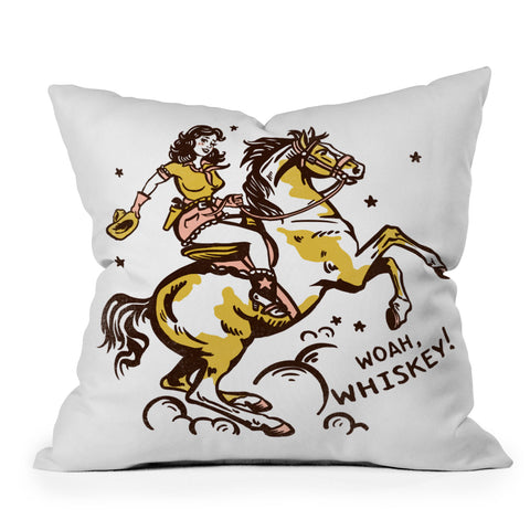 The Whiskey Ginger Woah Whiskey Western Pin Up Outdoor Throw Pillow