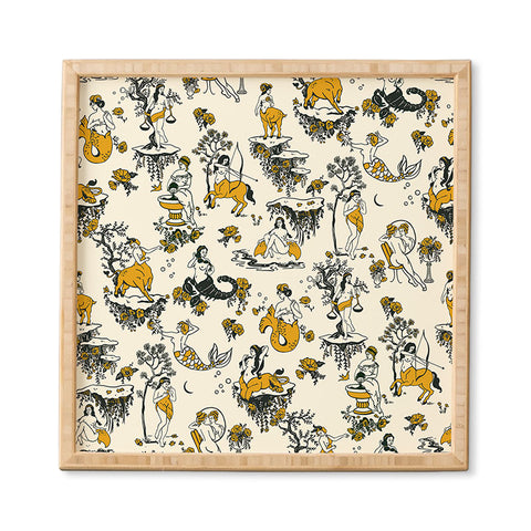 The Whiskey Ginger Zodiac Toile Pattern With Cream Framed Wall Art