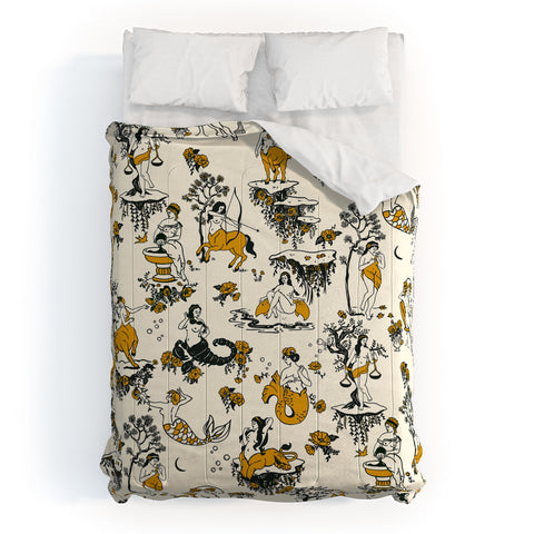 The Whiskey Ginger Zodiac Toile Pattern With Cream Comforter