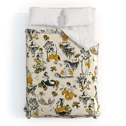 The Whiskey Ginger Zodiac Toile Pattern With Cream Duvet Cover