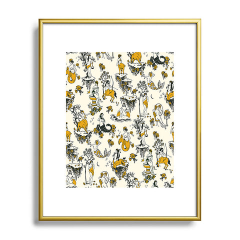 The Whiskey Ginger Zodiac Toile Pattern With Cream Metal Framed Art Print