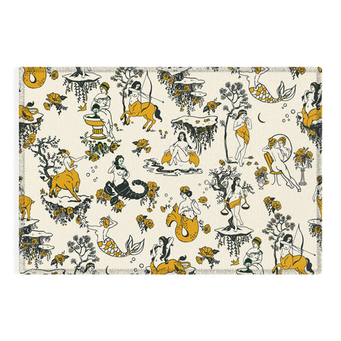 The Whiskey Ginger Zodiac Toile Pattern With Cream Outdoor Rug