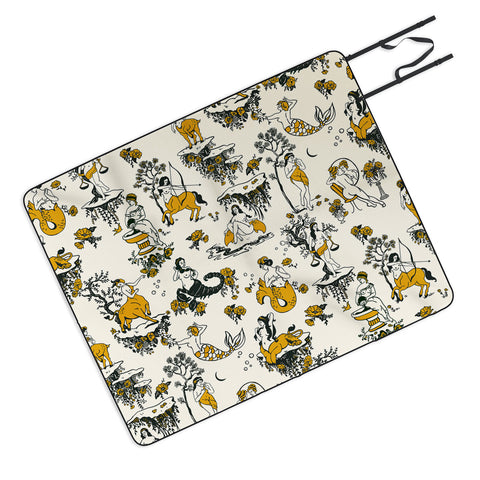 The Whiskey Ginger Zodiac Toile Pattern With Cream Picnic Blanket