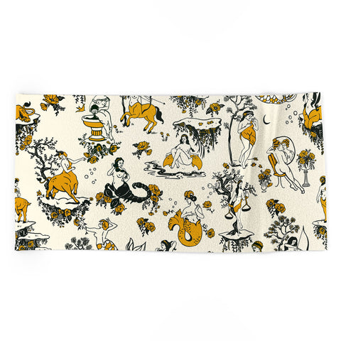 The Whiskey Ginger Zodiac Toile Pattern With Cream Beach Towel