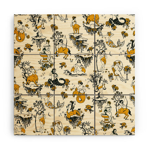The Whiskey Ginger Zodiac Toile Pattern With Cream Wood Wall Mural
