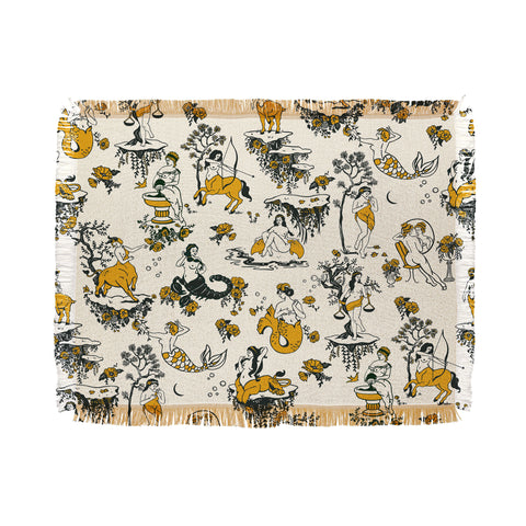 The Whiskey Ginger Zodiac Toile Pattern With Cream Throw Blanket