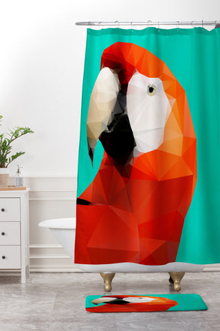 Three Of The Possessed Parrot Red Shower Curtain And Mat