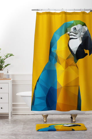 Three Of The Possessed Parrot Tropical Yellow Shower Curtain And Mat