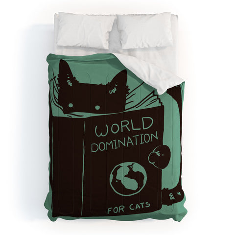 Tobe Fonseca World Domination for Cats Green Comforter