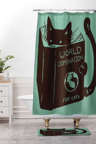 Tobe Fonseca World Domination for Cats Green Shower Curtain And Mat