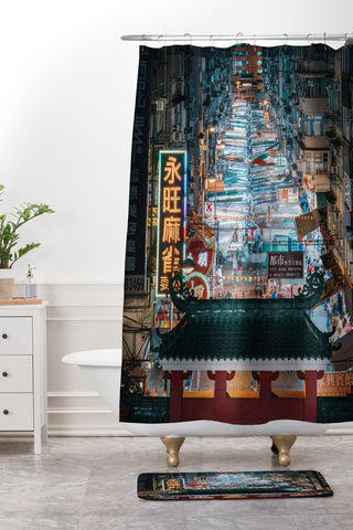 Tristan Zhou Hong Kong Market Street Shower Curtain And Mat