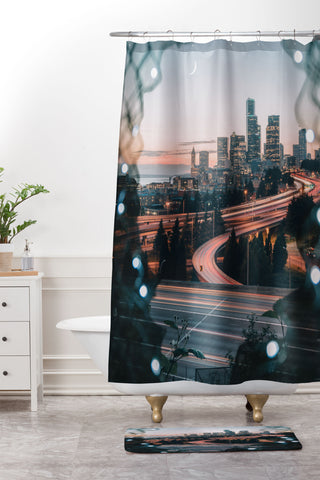Tristan Zhou Seattle Cityscape Shower Curtain And Mat