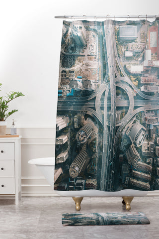 Tristan Zhou Shanghai Intersection Shower Curtain And Mat