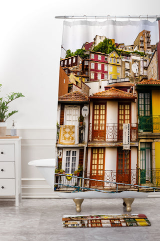 TristanVision Portuguese Neighborhood Shower Curtain And Mat