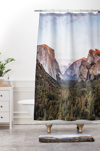 TristanVision Yosemite Tunnel View Sunset Shower Curtain And Mat