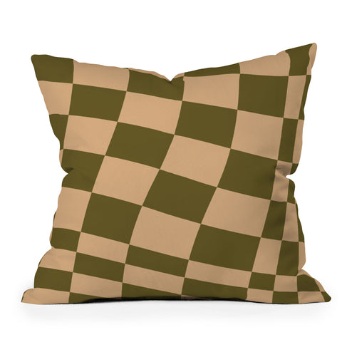 Urban Wild Studio checked wave peach and olive Throw Pillow