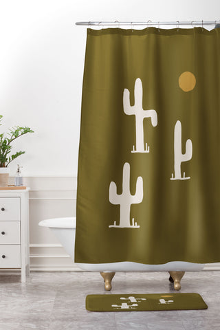 Urban Wild Studio saguaro silent disco olive Shower Curtain And Mat
