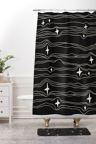 Urban Wild Studio star fabric dark palette Shower Curtain And Mat