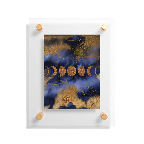 UtArt Blue And Gold Moon Marble Space Landscape Floating Acrylic Print