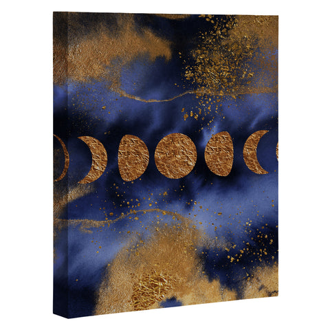 UtArt Blue And Gold Moon Marble Space Landscape Art Canvas