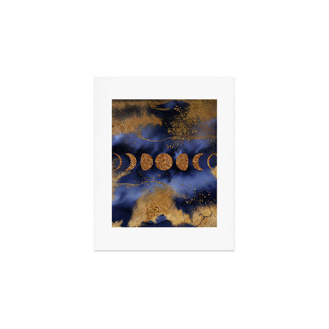 UtArt Blue And Gold Moon Marble Space Landscape Art Print