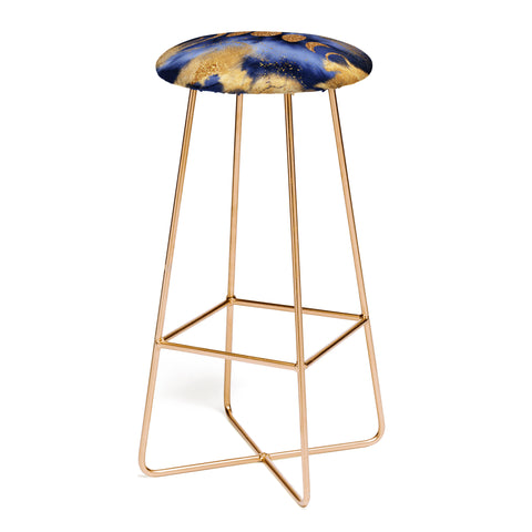 UtArt Blue And Gold Moon Marble Space Landscape Bar Stool
