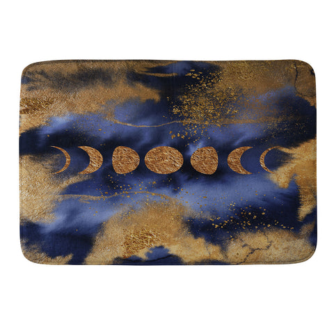 UtArt Blue And Gold Moon Marble Space Landscape Memory Foam Bath Mat