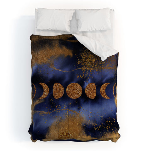UtArt Blue And Gold Moon Marble Space Landscape Comforter