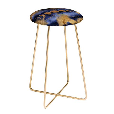 UtArt Blue And Gold Moon Marble Space Landscape Counter Stool